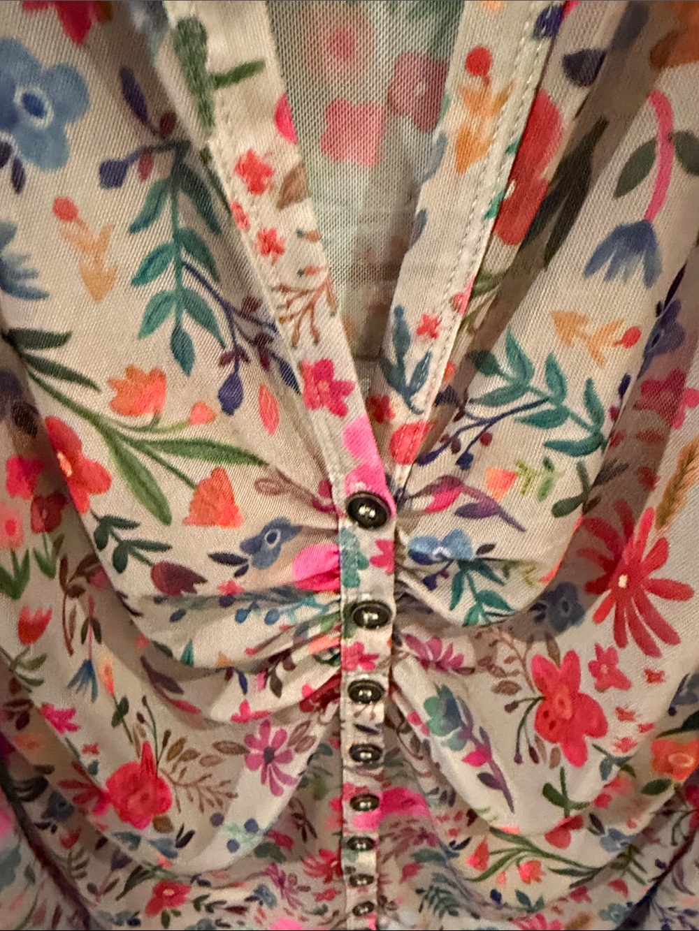Natural Life Floral Button-Front Long Sleeve Top - Pink Multicolor - Picture 3 of 7